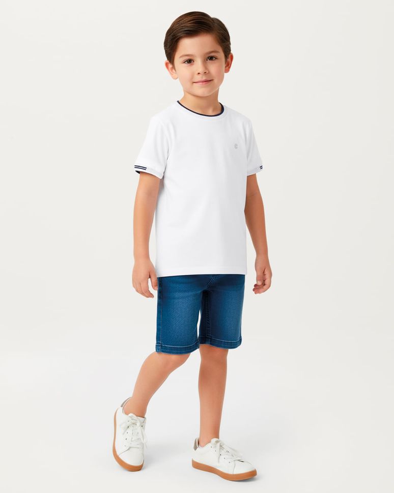 Camiseta Menino Gola Contraste E Manga Retilínea Malha Algodão - Carinhoso
