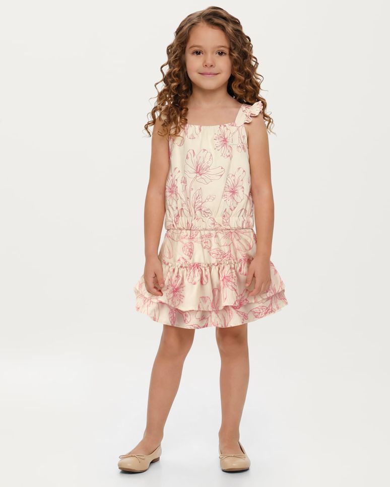 Conjunto Menina Blusa E Saia Em Tecido Floral Bordado - Carinhoso