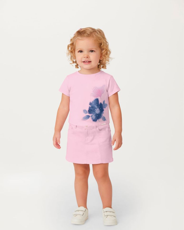Conjunto Menina Blusa Box E Shorts Saia Em Sarja Stretch - Carinhoso