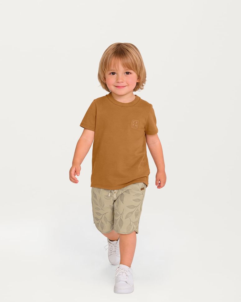 Conjunto Menino Bermuda Estampada Algodão Com Linho - Carinhoso