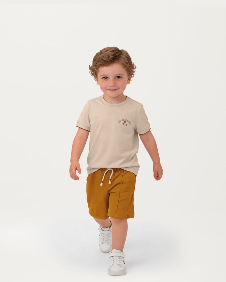 Conjunto Menino Bermuda Em Viscolinho Texturizado - Carinhoso
