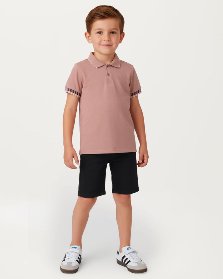 Bermuda Menino Comfort Bolso Funcional Em Sarja Com Elastano - Carinhoso
