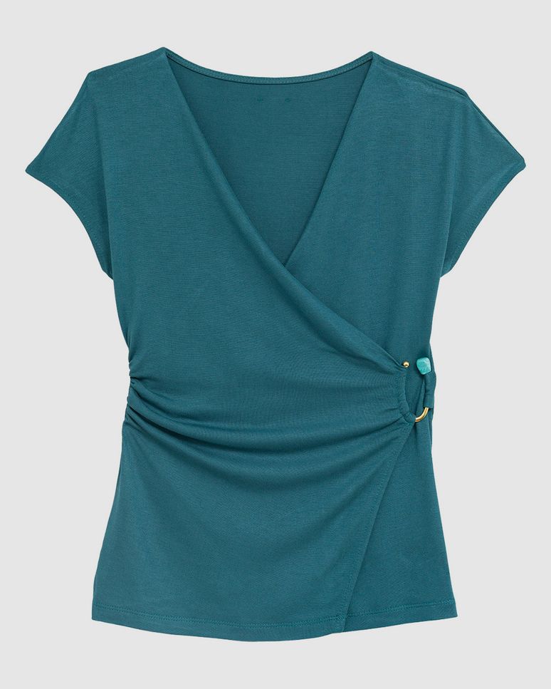 Blusa Feminina Transpassada Detalhe Argola Com Pedra Viscose Stretch - ENFIM