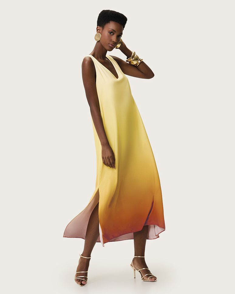 Vestido Midi Feminino Amplo Degradê Duas Formas De Uso Em Viscose - ENFIM