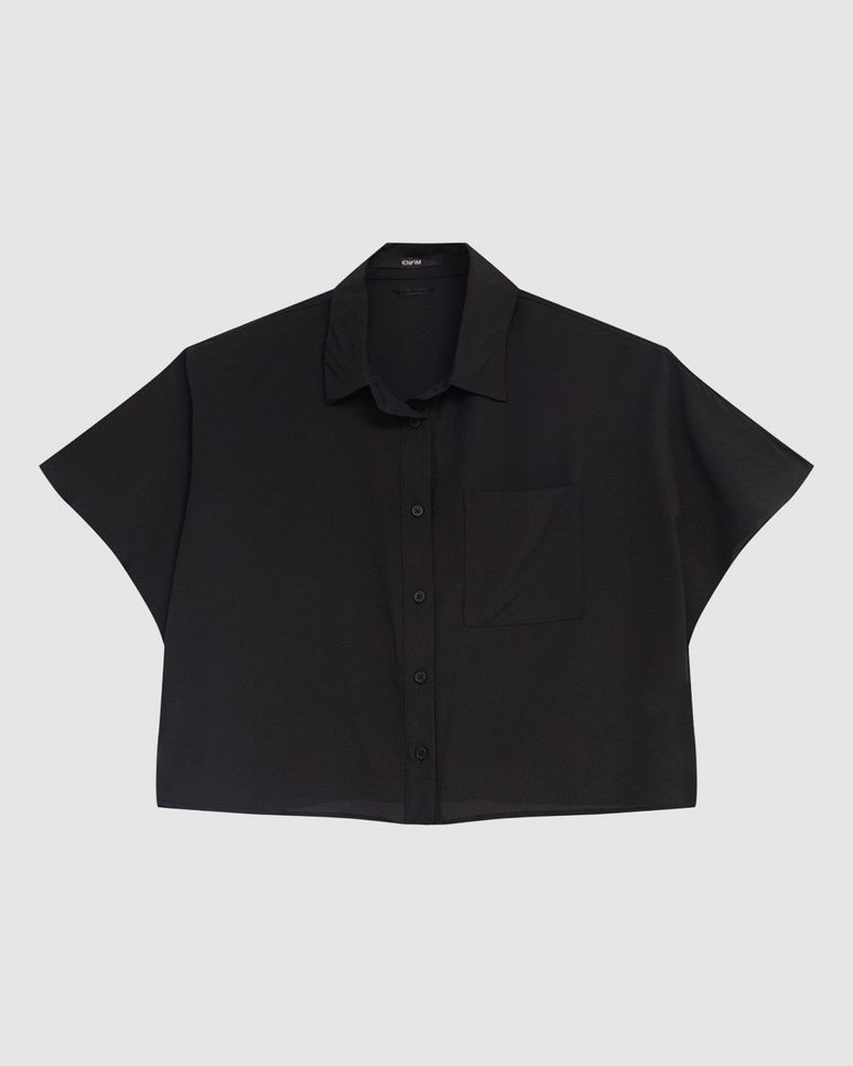 Camisa Feminina Manga Curta Fenda Barra Lateral Tecido Crepe Leve - ENFIM