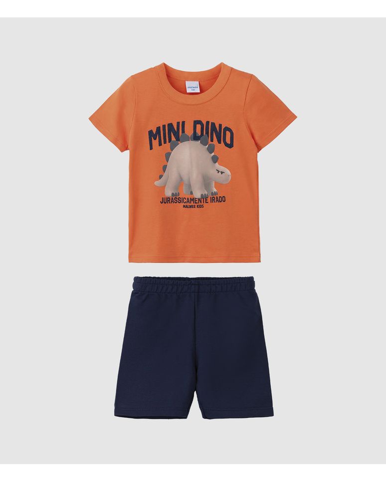 Conjunto Infantil Menino Camiseta Mini Dino Em Algodão Malwee Kids