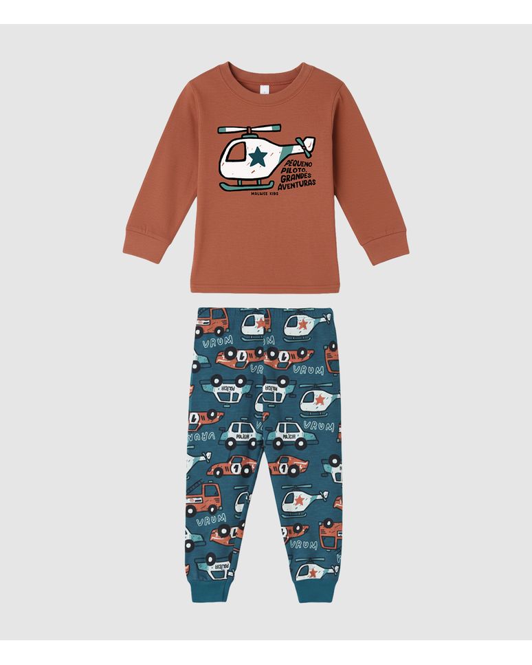 Pijama Longo Infantil Menino Pequeno Piloto Grandes Aventuras Malwee Kids