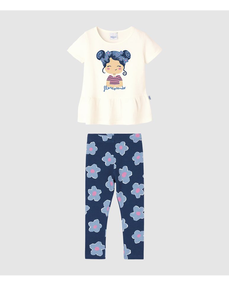 Conjunto Infantil Menina Blusa Peplum E Calça Estampada Malwee Kids