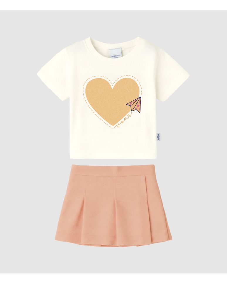 Conjunto Infantil Menina Blusa Estampa Voar Glitter E Shorts Saia Malwee Kids