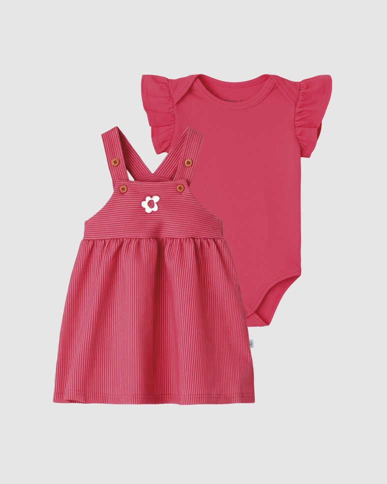 Conjunto Bebê Menina Body + Vestido Malha Canelada Listrada Malwee Kids