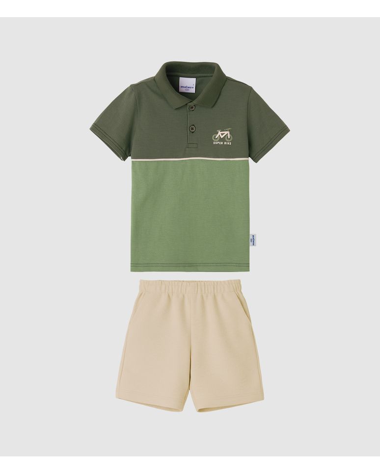 Conjunto Infantil Menino Camisa Polo Bicolor Super Bike Malwee Kids