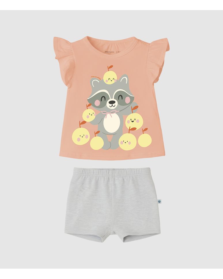 Conjunto Bebê Menina Estampa Guaxinim Em Algodão Malwee Kids