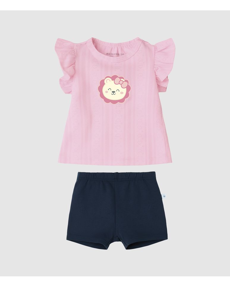 Conjunto Bebê Menina Blusa Textura Estampa Bichinho E Shorts Malwee Kids