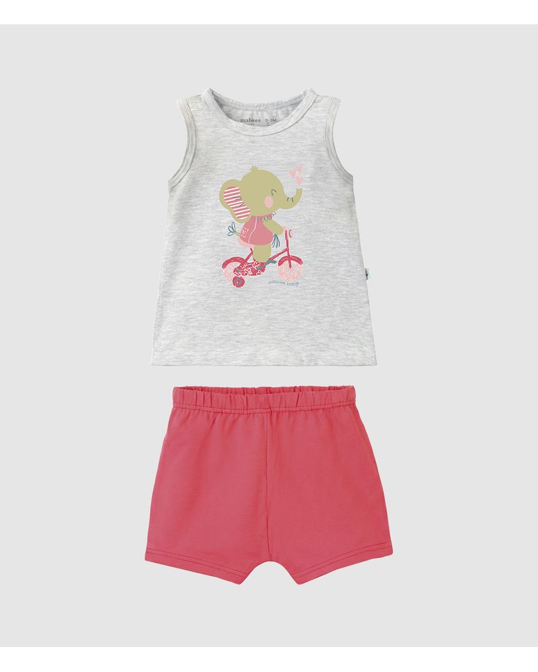 Conjunto Bebê Menina Regata Elefantinho E Shorts Em Algodão Malwee Kids