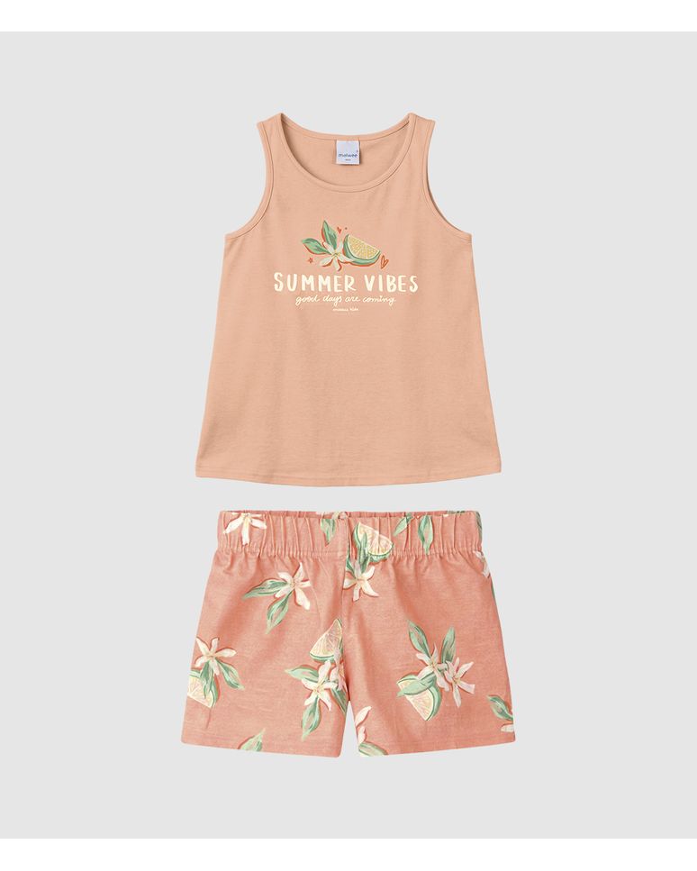 Conjunto Infantil Menina Regata E Shorts Estampado Em Algodão Malwee Kids