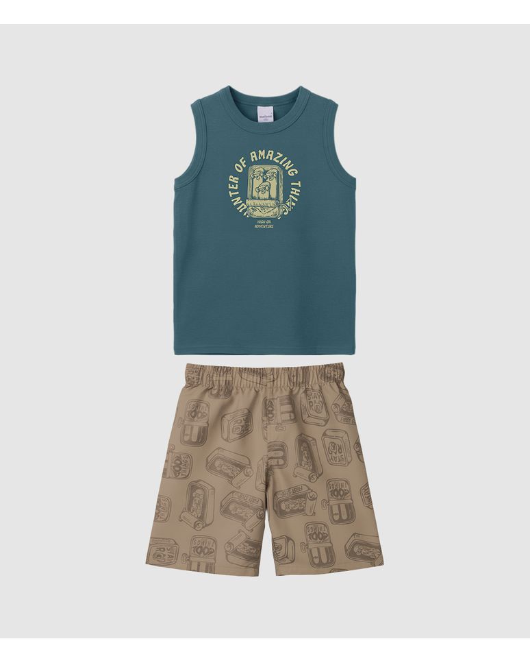 Conjunto Infantil Menino Regata E Bermuda Estampada Microfibra Malwee Kids