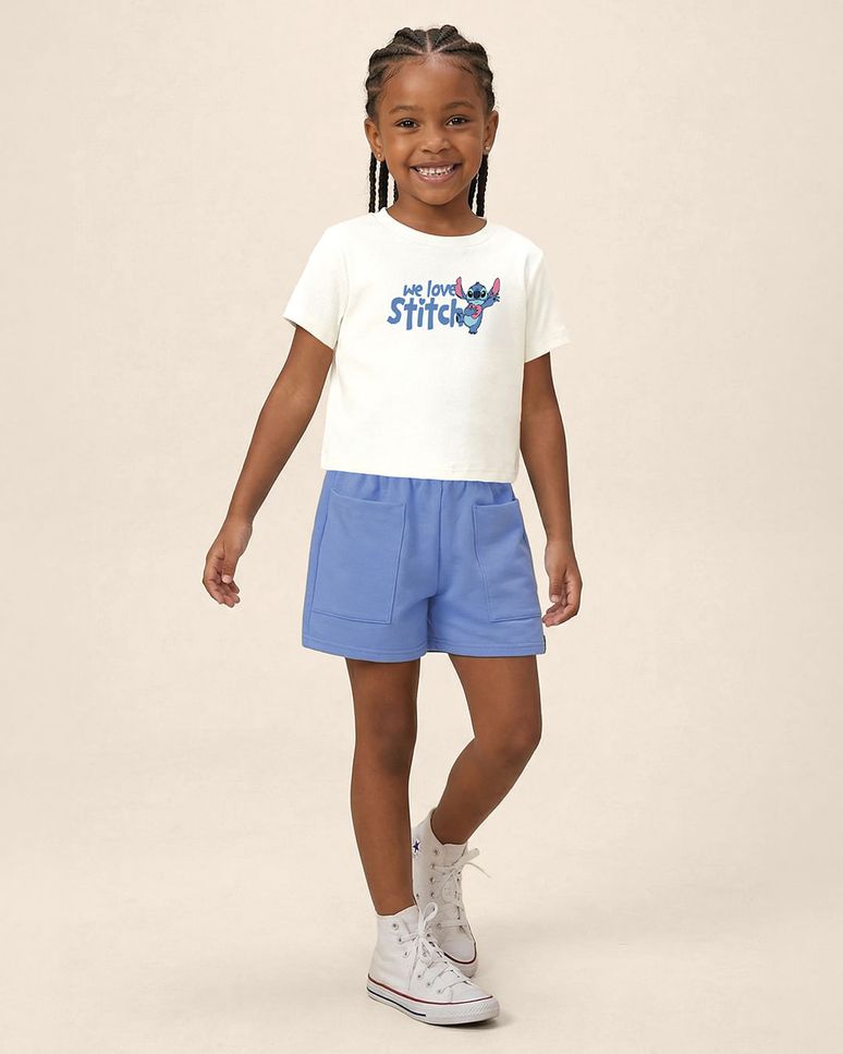 Conjunto Infantil Menina Blusa We Love Stitch E Shorts Malwee Kids