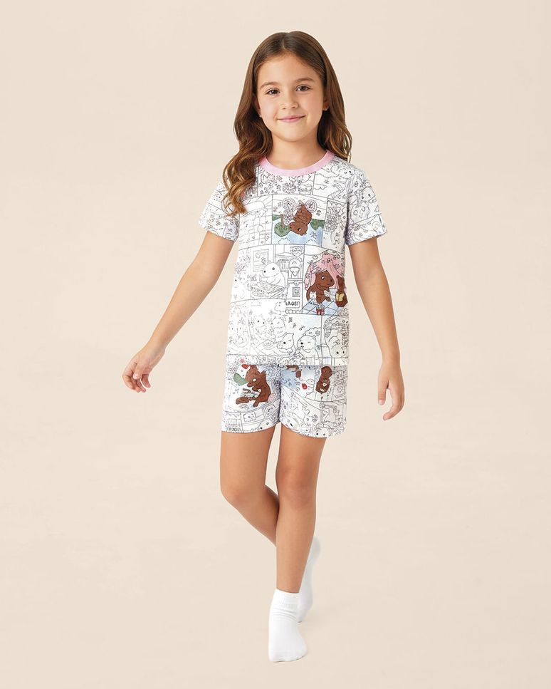 Pijama Infantil Menina Estampa Interativa Para Colorir Com Canetinhas Malwee Kids