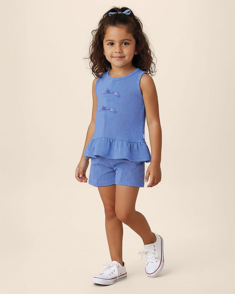 Conjunto Infantil Menina Detalhe Aplique Laço Em Malha Canelada Malwee Kids