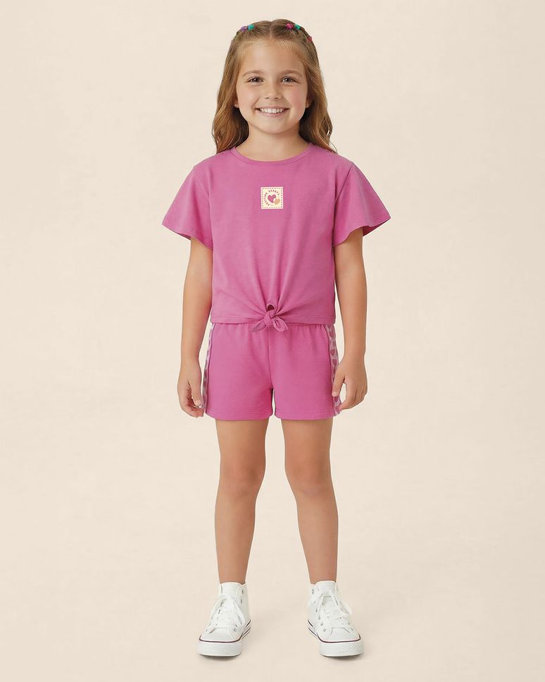Conjunto Infantil Menina Blusa Detalhe Amarração E Shorts Malwee Kids