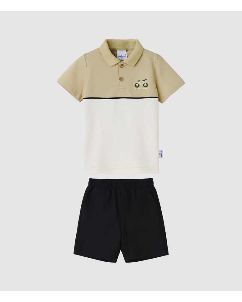 Conjunto Infantil Menino Camisa Polo Bicolor Super Bike Malwee Kids