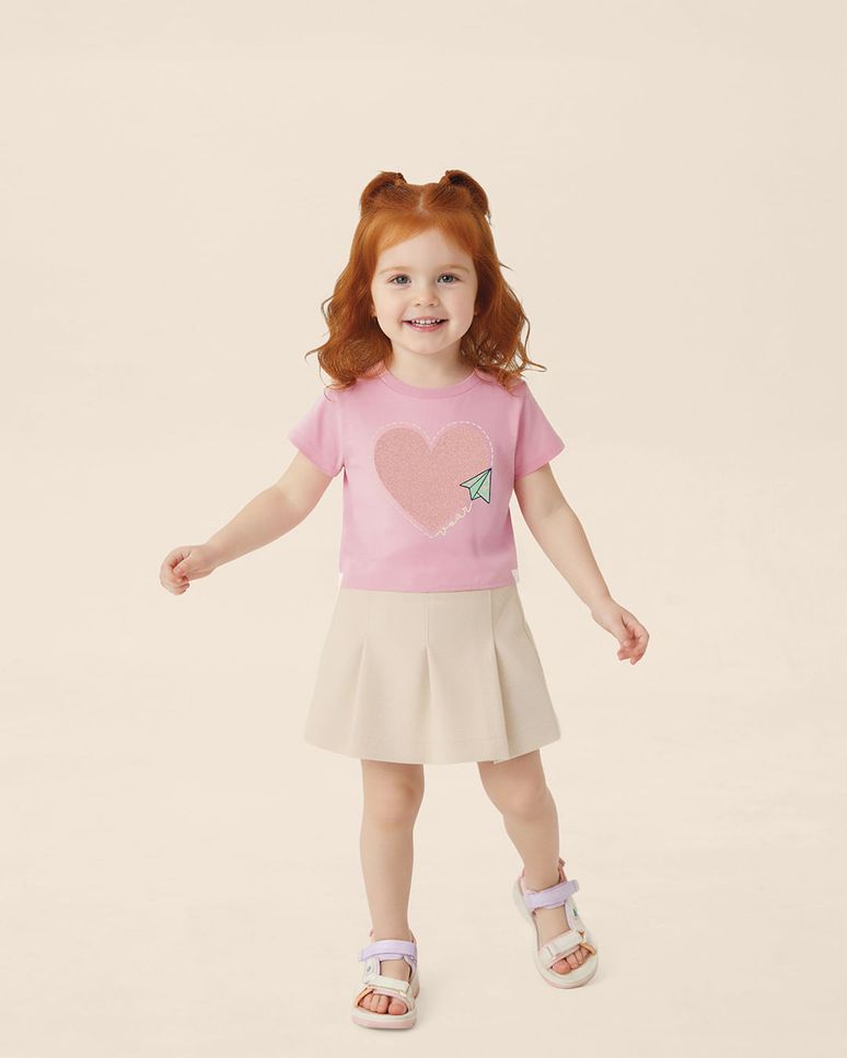 Conjunto Infantil Menina Blusa Estampa Voar Glitter E Shorts Saia Malwee Kids