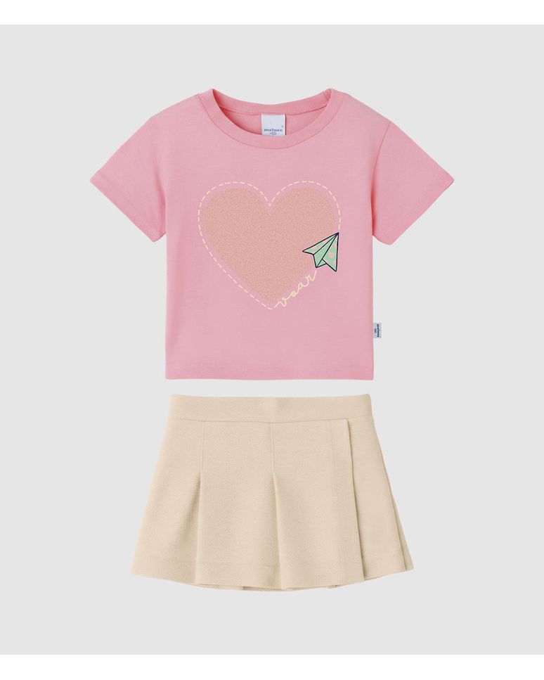 Conjunto Infantil Menina Blusa Estampa Voar Glitter E Shorts Saia Malwee Kids