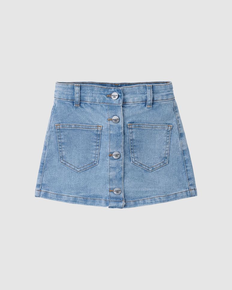 Shorts Saia Infantil Menina Evasê Botões Frontais Em Jeans Stretch Malwee Kids
