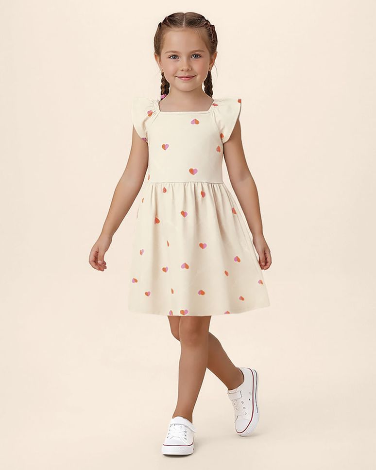 Vestido Infantil Estampado Corações Em Malha Algodão Malwee Kids