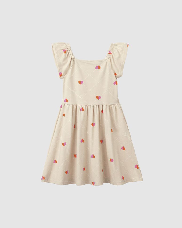Vestido Infantil Estampado Corações Em Malha Algodão Malwee Kids