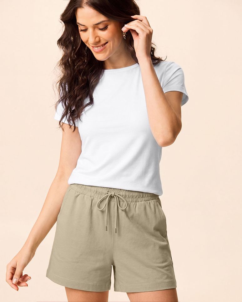 Blusa Básica Feminina Slim Decote Redondo Em Viscose Stretch