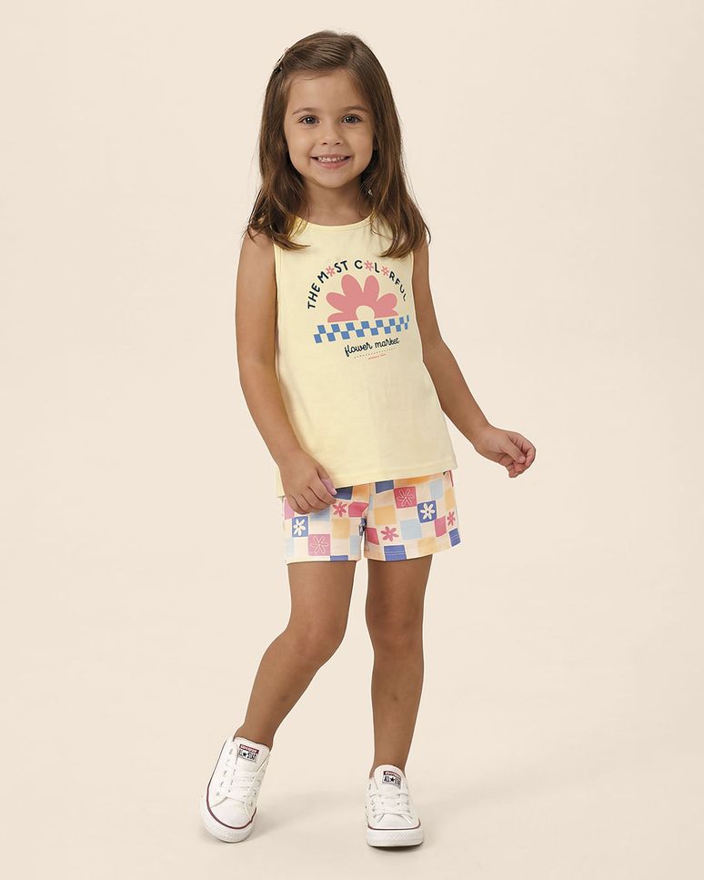 Conjunto Infantil Menina Regata E Shorts Estampado Em Algodão Malwee Kids