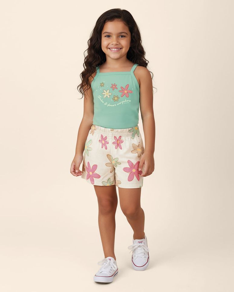 Conjunto Infantil Menina Regata Decote Reto E Shorts Estampado Malwee Kids