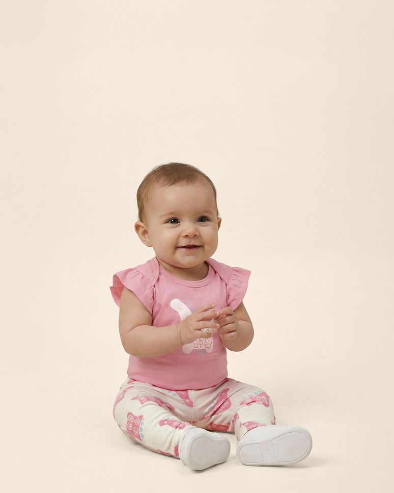 Conjunto Infantil Menina Body Manga Babado + Calça Em Algodão Malwee Kids