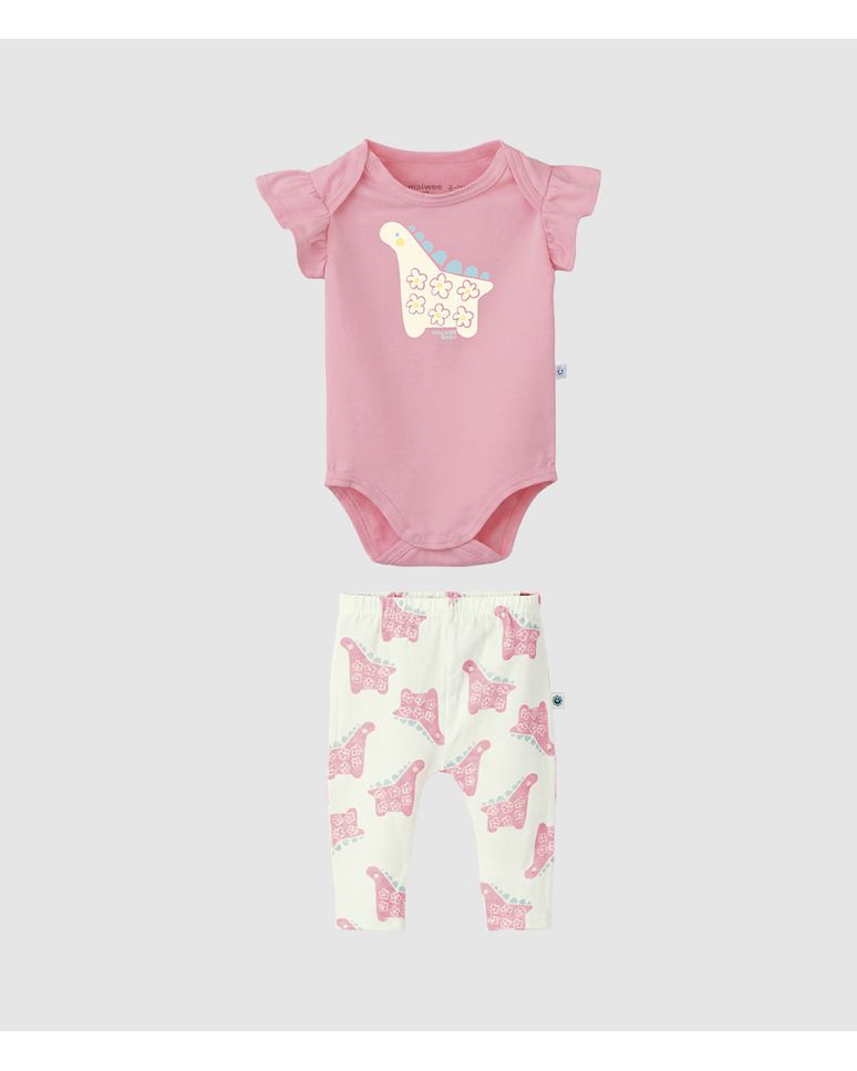 Conjunto Infantil Menina Body Manga Babado + Calça Em Algodão Malwee Kids