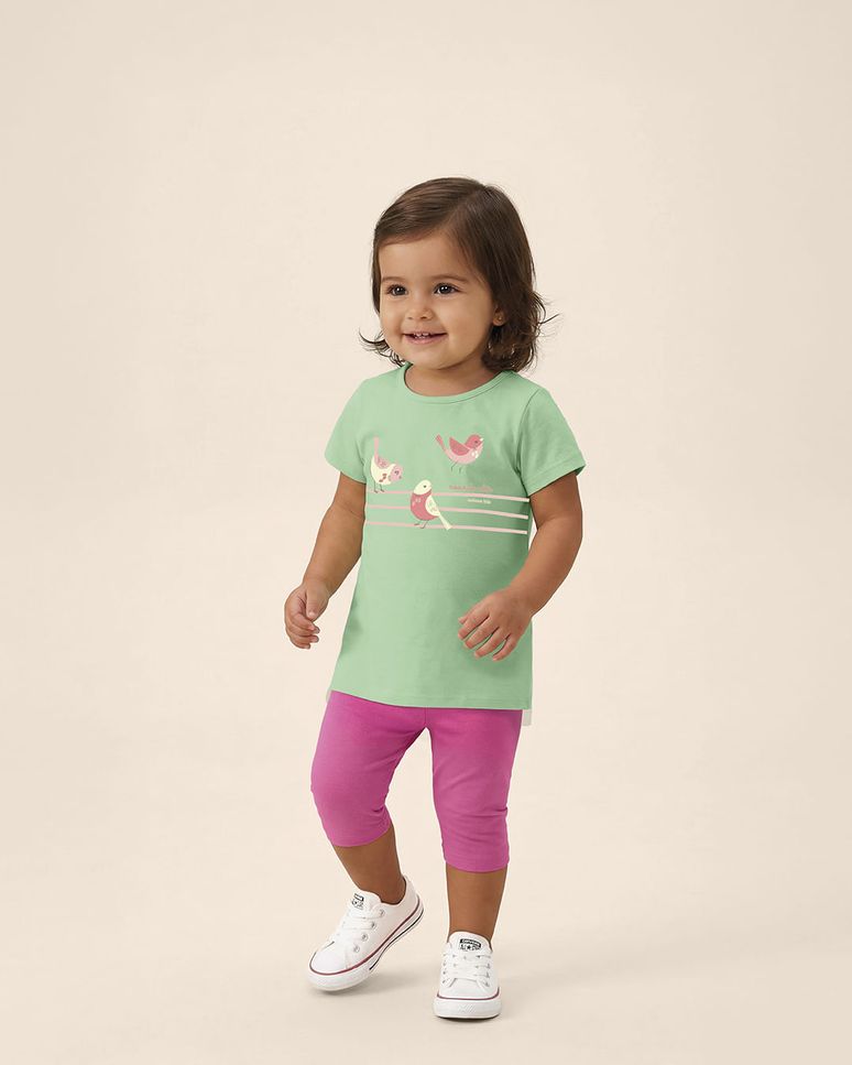 Conjunto Infantil Menina Blusa Estampa Voando Alto Em Algodão Malwee Kids