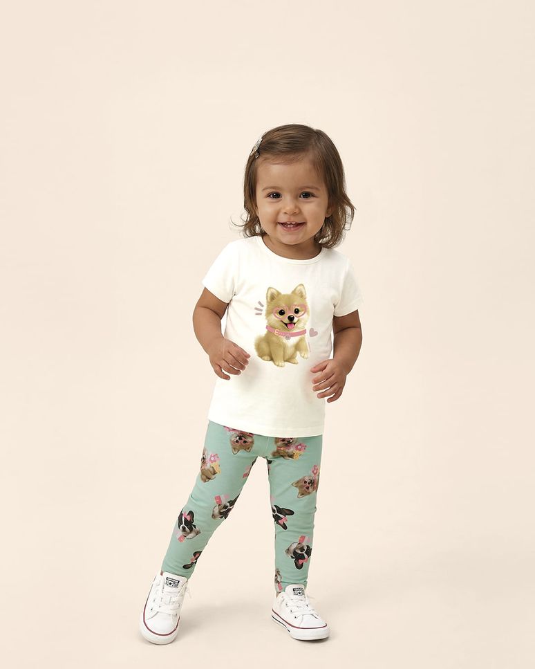 Conjunto Infantil Menina Estampa Cachorrinhos Em Algodão Malwee Kids