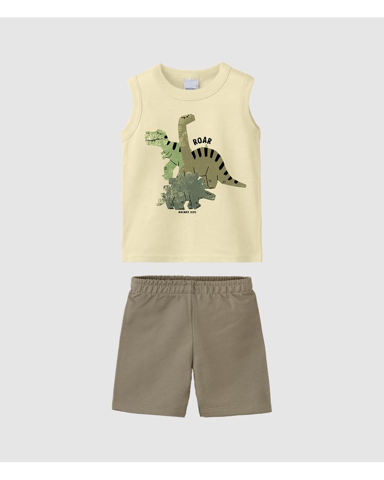 Conjunto Infantil Menino Regata Dinossauros Roar Em Algodão Malwee Kids