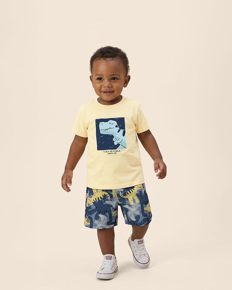 Conjunto Infantil Menino Camiseta E Bermuda T-Rex No Pedaço Malwee Kids