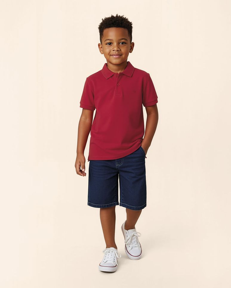 Camisa Polo Infantil Menino Bordado Peitoral Em Algodão Malwee Kids