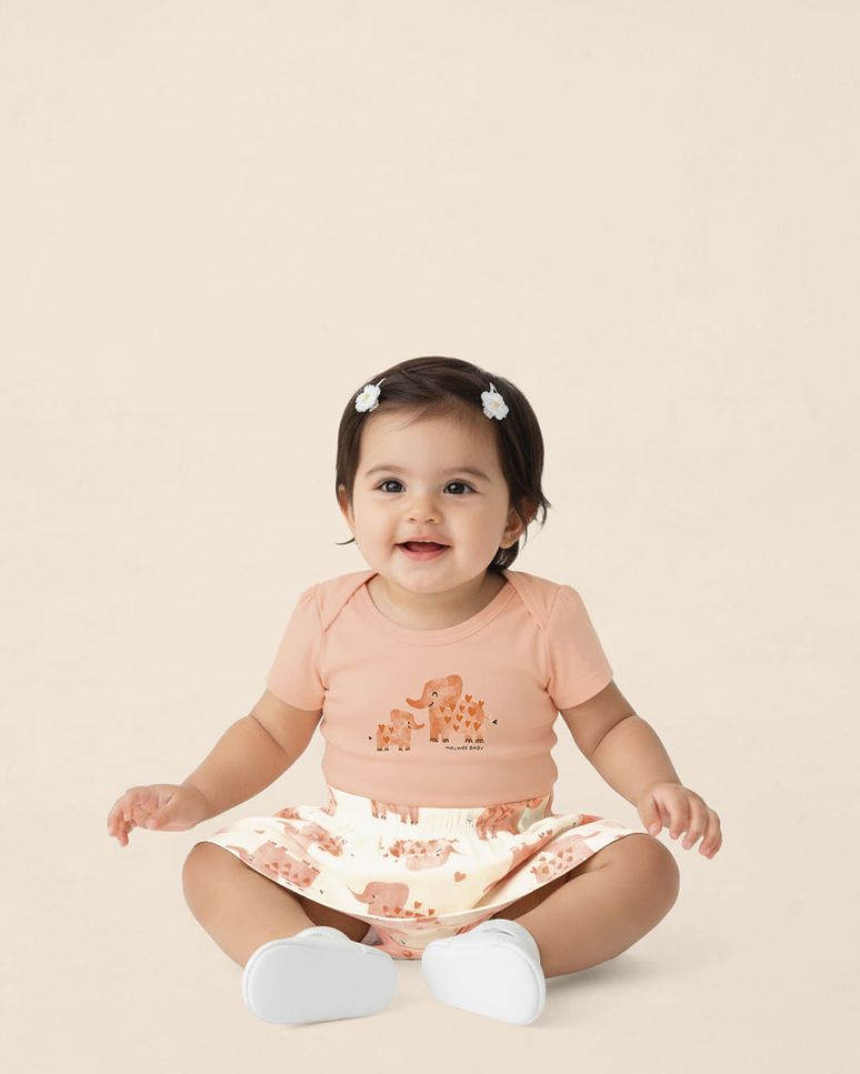 Conjunto Bebê Menina Body E Saia Estampada Em Algodão Malwee Kids