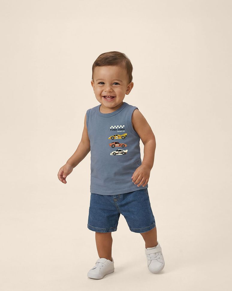 Regata Infantil Menino Turbo Ligado Em Algodão Malwee Kids