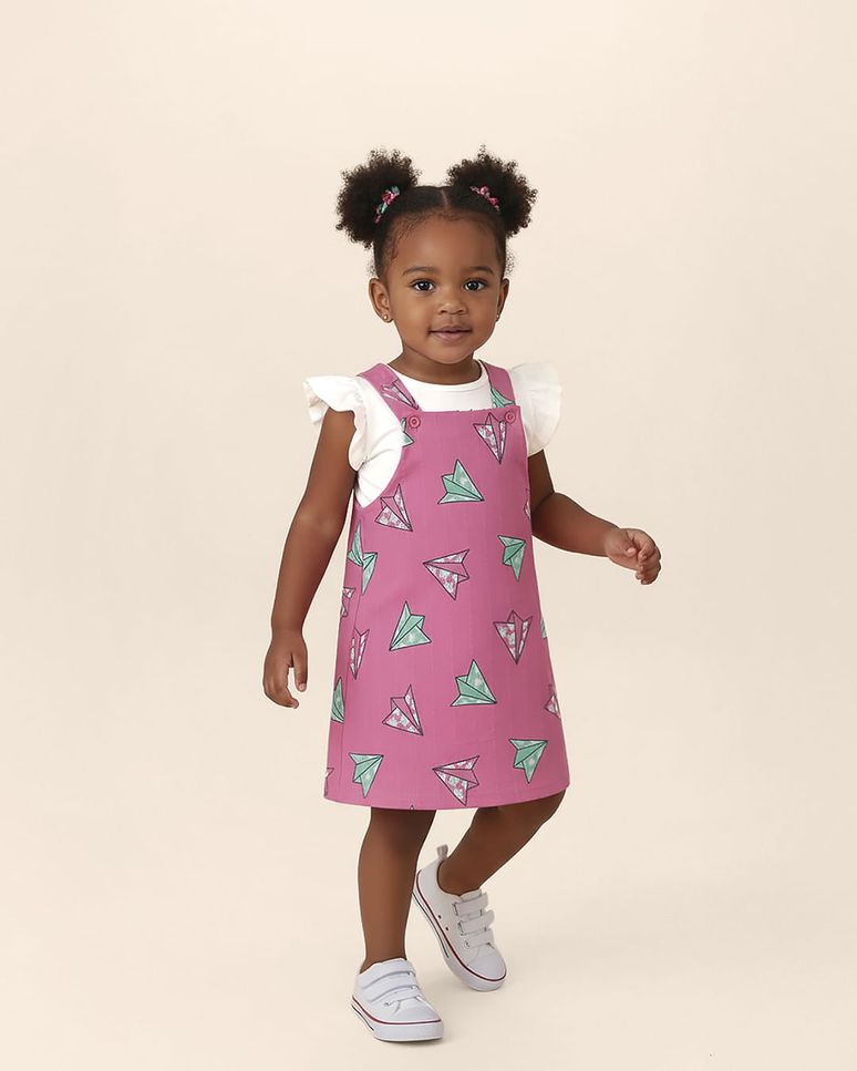 Conjunto Infantil Menina Blusa + Vestido Estampa Aviõezinhos Malwee Kids