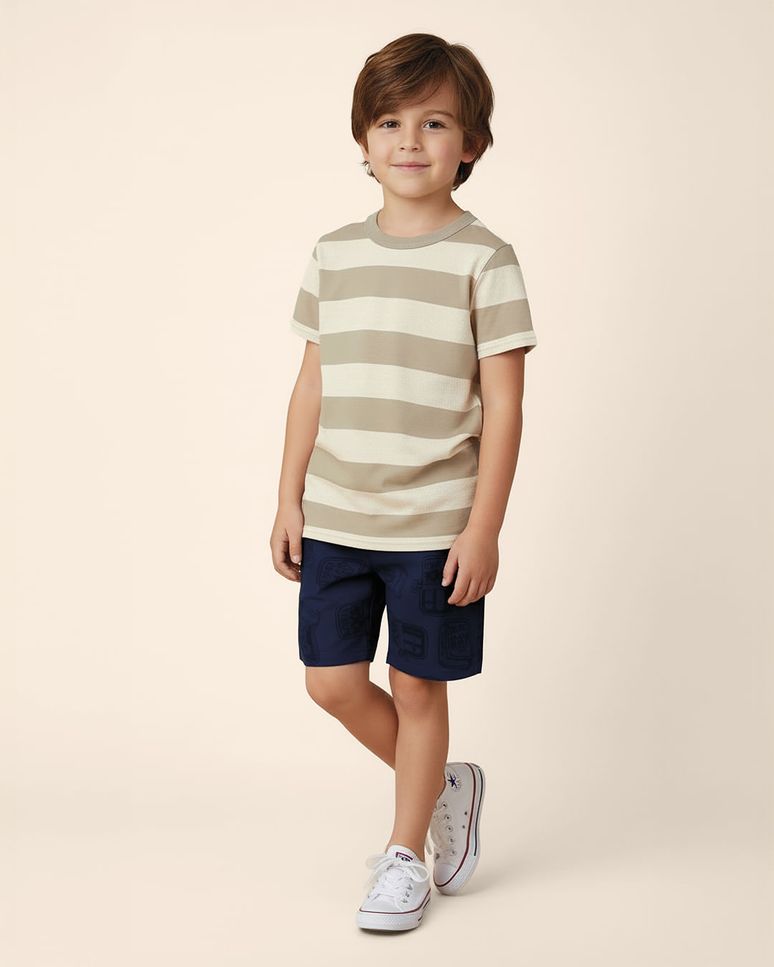 Camiseta Infantil Menino Estampa Listrada Em Algodão Malwee Kids