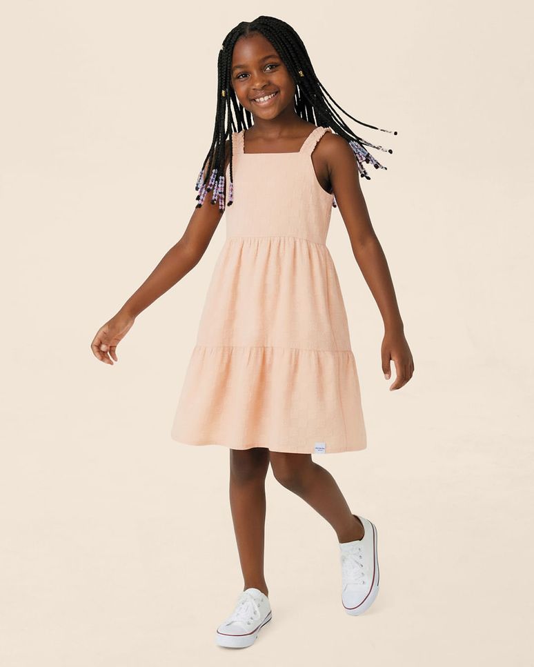 Vestido Infantil Rodado Acinturado Em Tecido Texturizado Malwee Kids