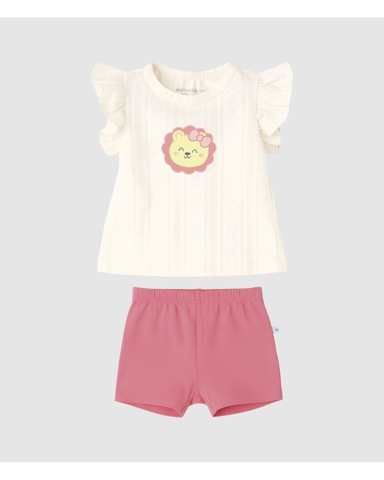 Conjunto Bebê Menina Blusa Textura Estampa Bichinho E Shorts Malwee Kids