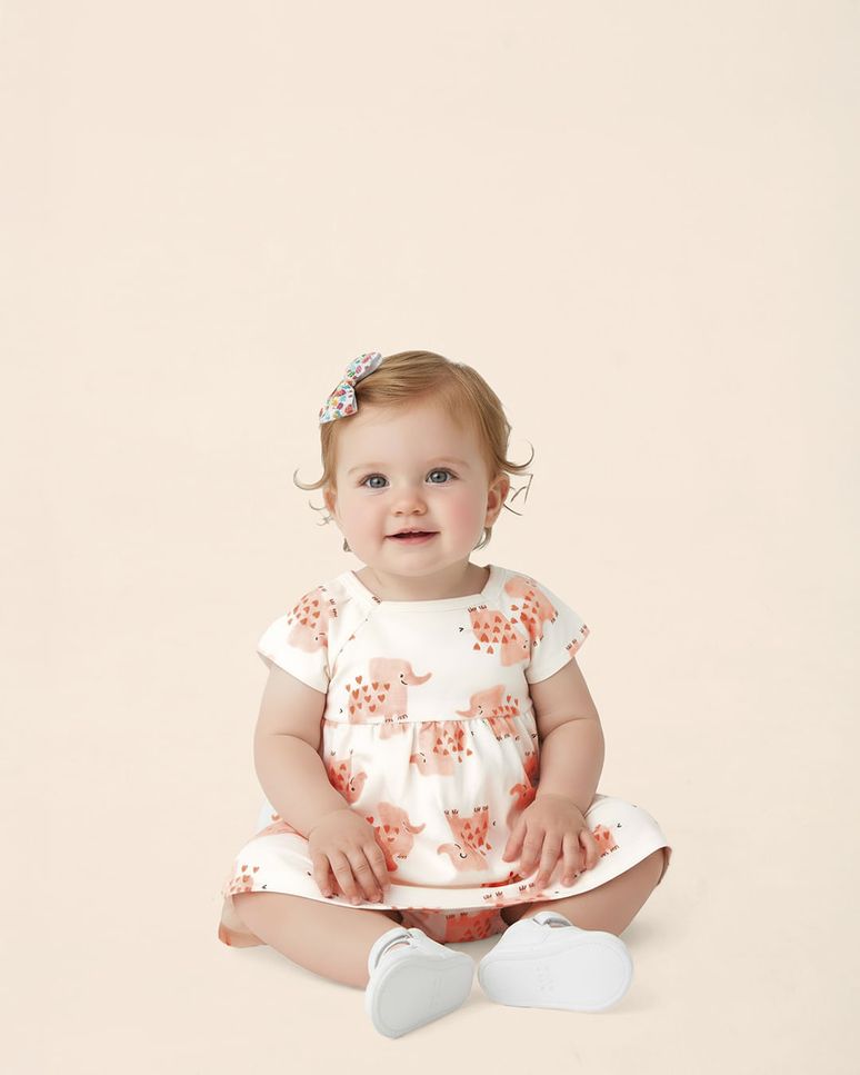 Conjunto Bebê Menina Vestido + Calcinha Estampa Elefantinho Malwee Kids