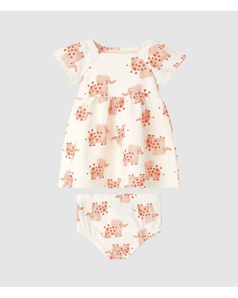 Conjunto Bebê Menina Vestido + Calcinha Estampa Elefantinho Malwee Kids