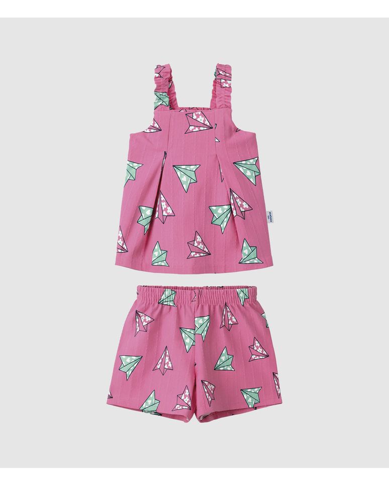 Conjunto Infantil Menina Blusa E Shorts Estampa Aviõezinhos Malwee Kids
