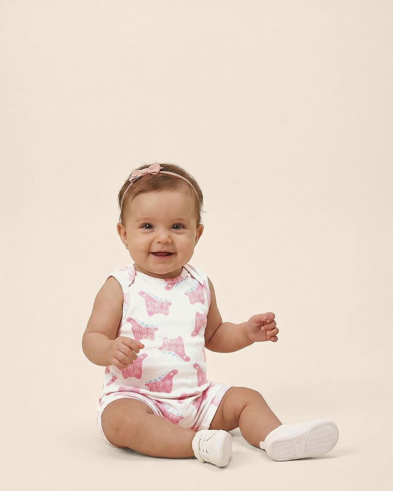 Macaquinho Bebê Menina Estampado Modelo Regata Em Algodão Malwee Kids
